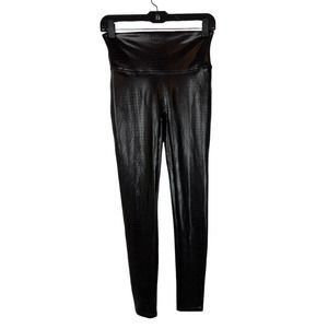 Spanx Faux Leather Brown Croc Shine Legging M High Rise Slimming Shaping Medium